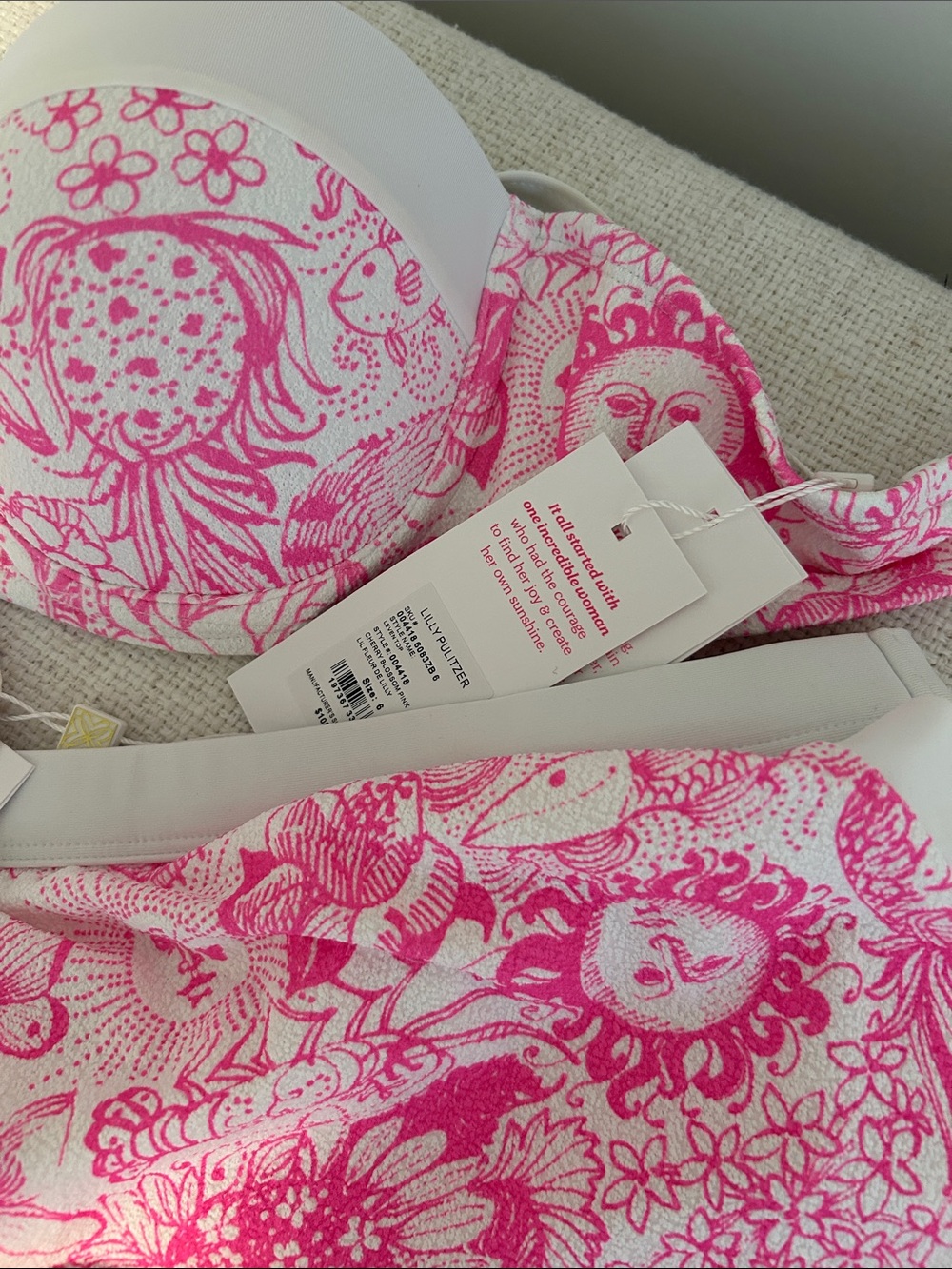 Lilly Pulitzer Pink and White Floral Bandeau Bikini Set - Picture 5 of 5